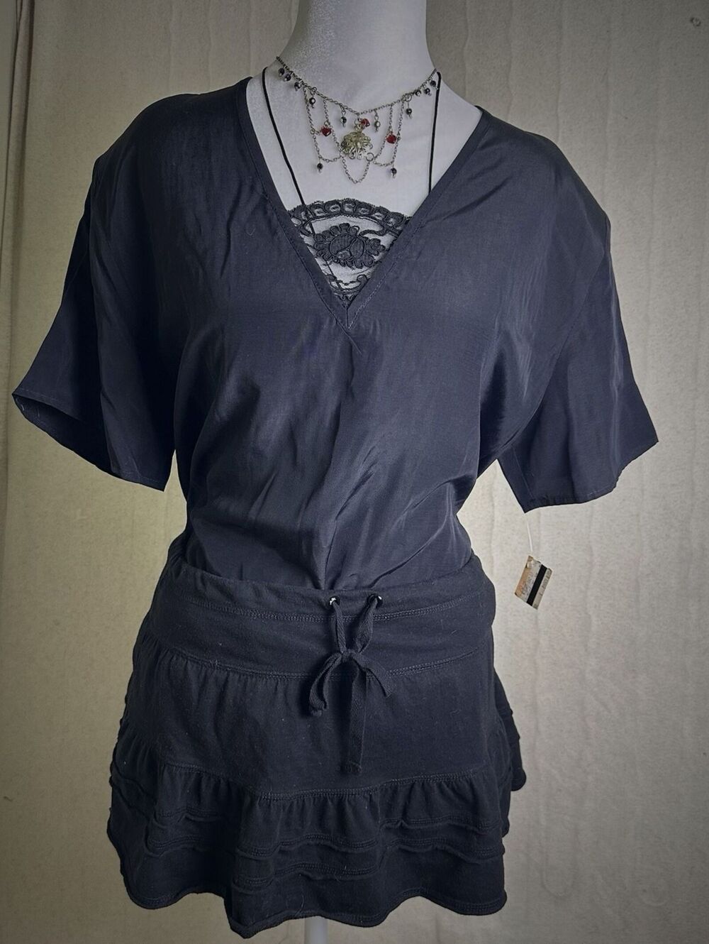 Vintage 90s Whimsigoth Black Lace V-Neck Blouse Sz M Clio Witchy Goth Top NWT